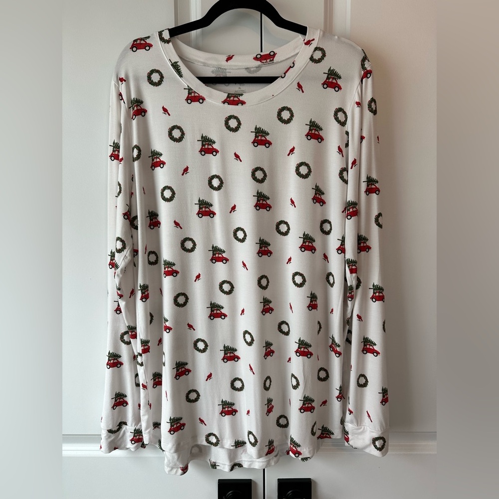 Kyte Women’s Christmas’s Holiday Wreath Long Sleeve Bamboo Pajama Top (Size XL)